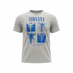 Nirvana In Utero Graphic T-Shirt Gray Blue Size Large